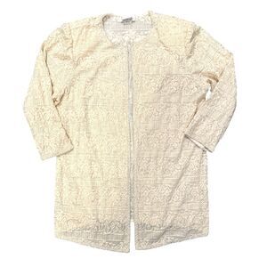 Vintage Laurence Kazar Beaded Jacket Blazer Women Sz 3X Cream Crocheted